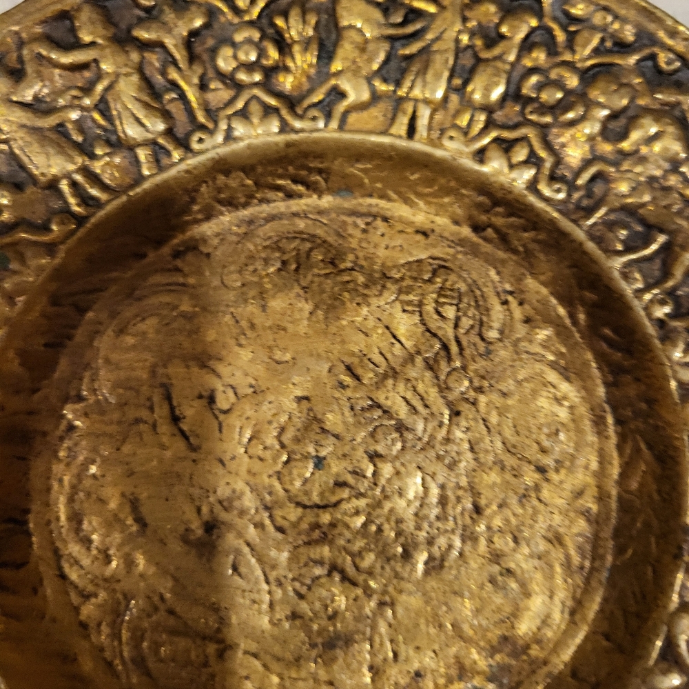 Handmade Turkish 5.5 In. Heavy Ornate Gold Decorative Plate - Picture 9 of 13